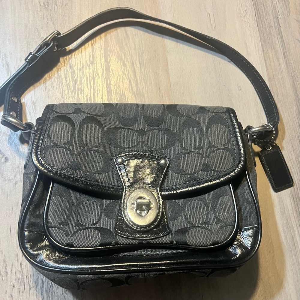 Coach Black Signature Penny Flap Shoulder Bag Y2K